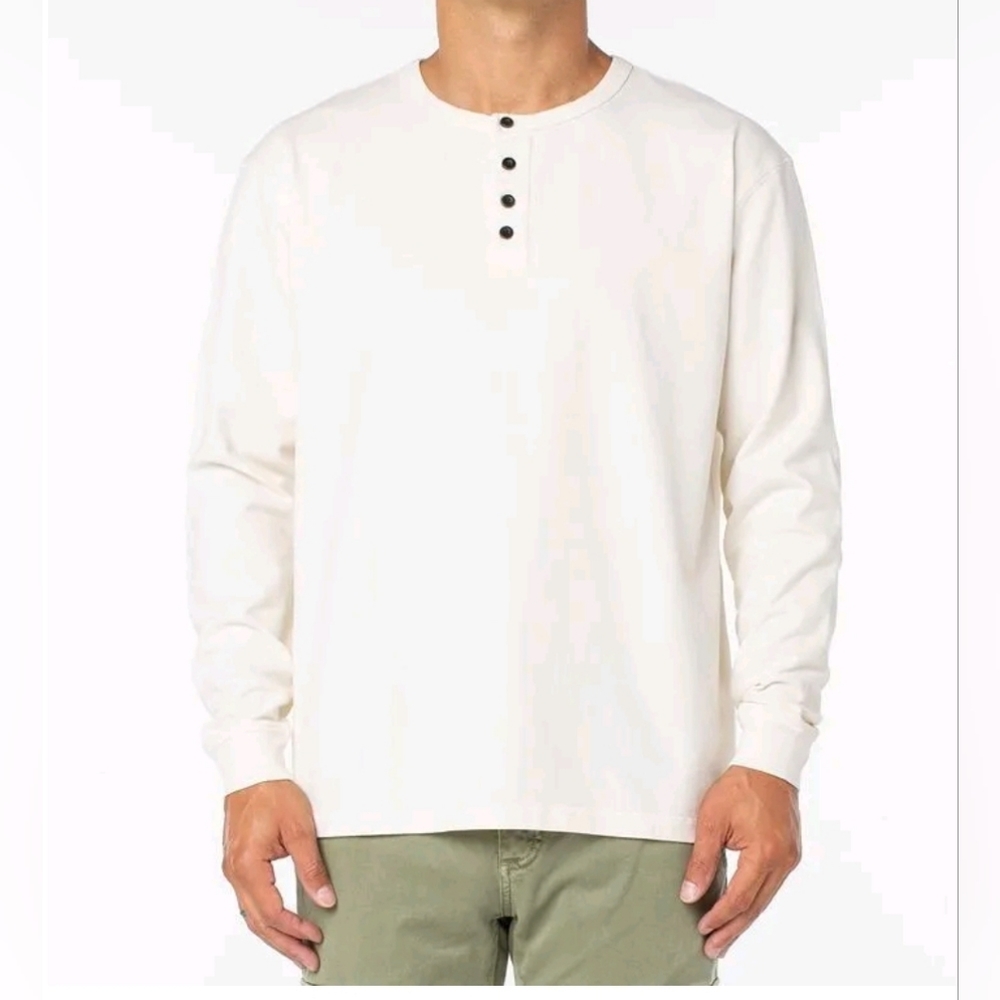 SANCTUARY OFF WHITE IVORY CREAM HENLEY SWEATER MENS